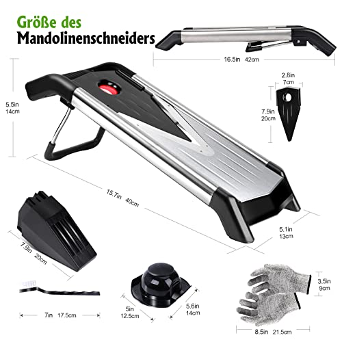 Foto von Midyb Mandoline Gemüsehobel, Verstellbar Gemüseschneider aus Edelstahl für Obst & Gemüse, Küchenhobel Julienne Schneider Mandoline - V-Hobel mit Einsätzen - 5 Schnittstärken