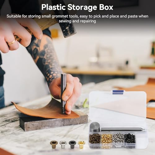 2mm Grommets Eyelets kit with Tool, 800PCS 4 Colors Grommets 2mm Plated Copper Metal Grommet Kit Shoelaces Belts Eye Buckles with Plastic Storage Box - Thumbnail 5