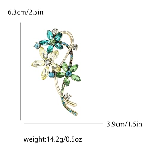 Image of Elegant High-End Alloy Crystal Bouquet Brooch for Ladies, Perfect for Evening Gowns and Suits, Green Lapel Pin