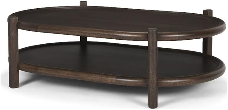 Romi Dark Brown Wood w/Bottom Shelf Oval Coffee Table
