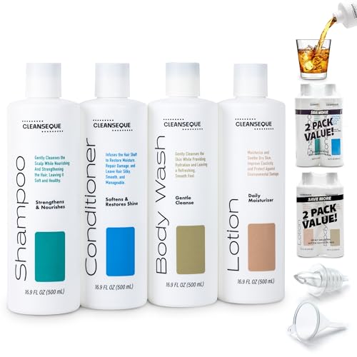 GoPong Shampoo Bottle Flasks 4 Pack (68 oz Total) - Hidden Alcohol Travel Flasks - Secret Liquor Containers for Cruises - Includes Funnel & Spout