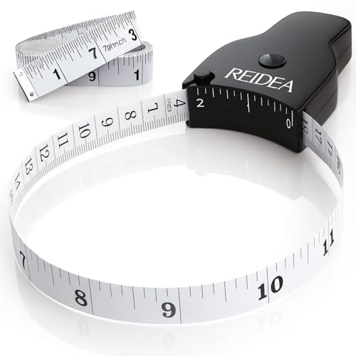 REIDEA Body Measuring Tape 60in (150cm), Ergnomic (Lock Pin/Push-Button Retract), Incl. Bonus Kit (1x 79in Clothing Measure Tape, 1 x 60in Mini Retractable Tape Measure), Black