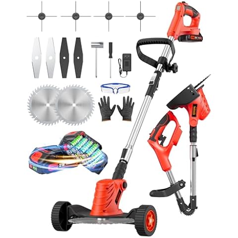 Aboutool Cordless Weed Wacker, Electric Weed Eater Battery Powered with Two 2.0ah Batteries, 4-in-1 Brushless String Trimmer/Brush Cutter/Edger/Lawn Mower, with 6 Blades and 4 Cutting Lines Cover