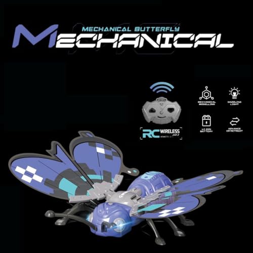 Image of Mechanical Butterfly Remote Control Drone, Flying Toy with LED Lights, Rechargeable Battery, Blue, for Age 8 and Above, Pack of 1