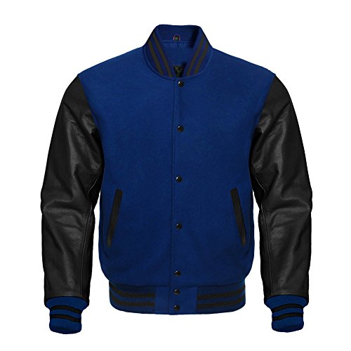 Image of Premium Letterman Baseball School College Bomber Varsity Jacket Purple & Gold Genuine Leather Sleeves