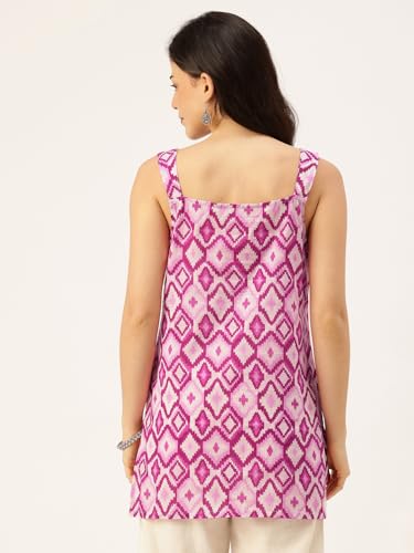 Image of feranoid Women's Printed Sleeveless Short Kurti with Stylish Neck, Backless Design & Side Slits (XS-XL)