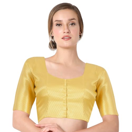 Chandrakala Golden Blouses for Women Sarees,Readymade,Gold,Large (B222GOL4)