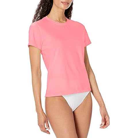 MEETYOO Womens Short Sleeve Rash Guard Swim, Quick Dry Outdoor Sun Protection T-Shirt, Pink, Medium Cover