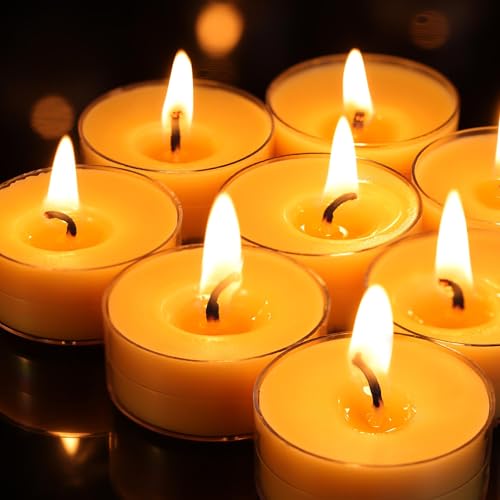 DEVI 90 Pack Pure Beeswax Tea Lights Candles Bulk 4 Hours, 100% Natural Beeswax Tea Candles Bulk, Unscented Bees Wax Votive Tea Lights for Home Decor, Bees Wax for Wedding Party Supplies Favors by DEVI - Used condition - Image 3