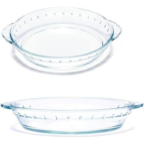 ropto 2-Pack Pie Pans for Baking, Glass Pie Dish Set 9 Inch and 10 Inch, Easy Grab Pie Plates for Apple Pie Quiche and Crust Cover