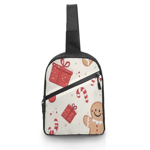 Cute Gingerbread-Man Candy Cane Chest Bag Foldable Crossbody Unisex Pack Travel Hiking Adjustable Shoulder Straps Sling Bags