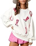 LILTWIST Cute Heart Graphic Sweatshirts Holiday Love Sweater Shirts for Women Sequin Cowboy Boots Long Sleeve Tops with Heart White