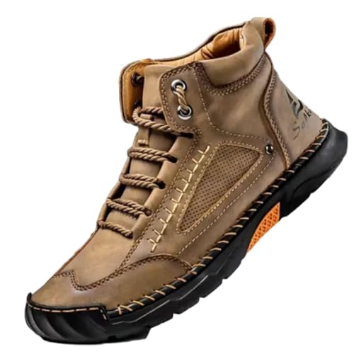Generic Men's Comfortable Handmade Leather Boots, Stylish hand-stitched Waterproof Arch Support Ankle boots (Khaki, Adult, Men, 11, Numeric, US Footwear Size System, Medium)