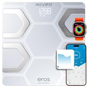 INEVIFIT EROS Bluetooth Body Fat Scale Smart BMI Highly Accurate Digital Bathroom Body Composition Analyzer with Wireless Smartphone APP 400 lbs 11.8 x 11.8 inch (White)