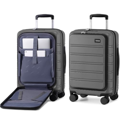 Image of TAKUMI Suitcases with Wheels, Expandable Carry on Luggage, Grey, 20 Inch | Airline Approved for Travel, Business Trip, Front Pocket, Impact Resistant Hardshell, 360 Double Spinner Wheels, TSA Lock