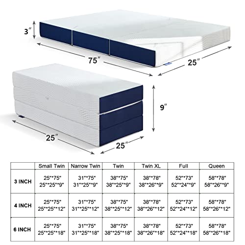 Iyee Nature Folding Mattress, 3 Inch Tri-Fold Memory Foam Mattress Toppe, Foldable Mattress Topperr With Bamboo Cover For Camping, Guest - Small Twin Size, 75" X 25" X 3" #TOP1