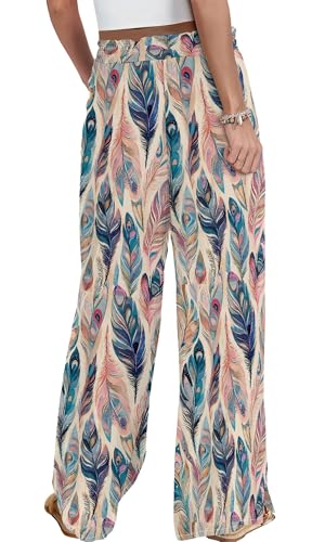 Womens Wide Leg Palazzo Pants Boho Floral 2025 Summer Beach Culottes Flowy Casual Lounge Trousers for Vacation2