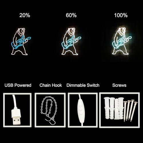 Image of Polar Bear Plays Guitar Led Neon Sign, Polar Bear Playing Music Neon Light, Rock and Roll Led Light, Live Music Show Sign Guitar Lamp Birthday Gift