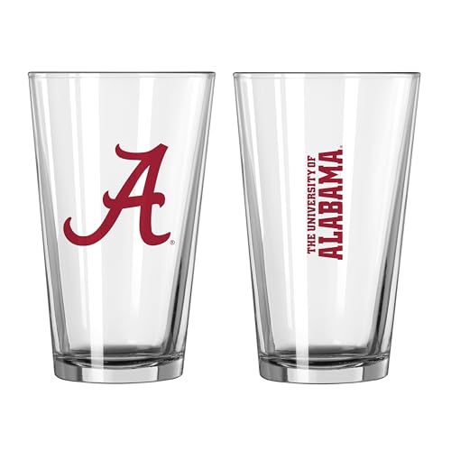 Logo Brands NCAA Alabama Crimson Tide 16oz Gameday Pint Glass - Chip-Resistant, Dishwasher Safe, Pressed Glass Drinkware