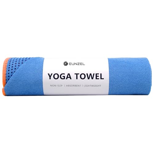 Eunzel Hot Yoga Towel - Microfiber Non Slip Yoga Mat Towel with Grip Dot Sweat Absorbent Towel for Hot Yoga, Pilates and Fitness 72" x 24", Blue/Orange