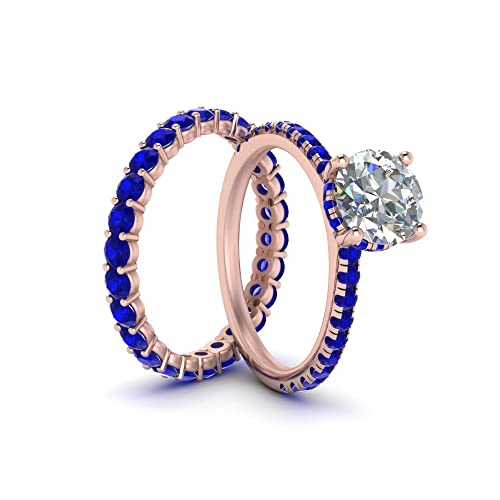 Image of Choose Your Gemstone Hidden Halo Diamond CZ Ring with Gemstone Band Rose Gold Plated Round Shape Wedding Ring Sets Minimal Modern Design Birthday Gift Wedding Gift US Size 4 to 12