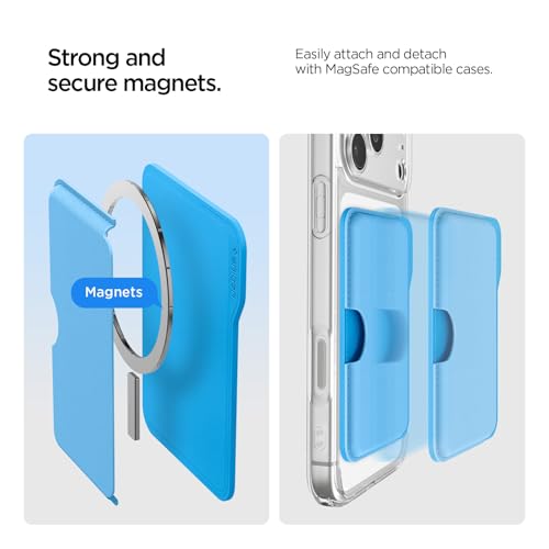 Image of CASEOLOGY by Spigen Folder Pop Magsafe Wallet [Non-Slip Silicon Patterned] Magnetic Card Holder for iPhone 17, 16, 15, 14, 13, 12, Series (PU Leather, Suede | SkyBlue)