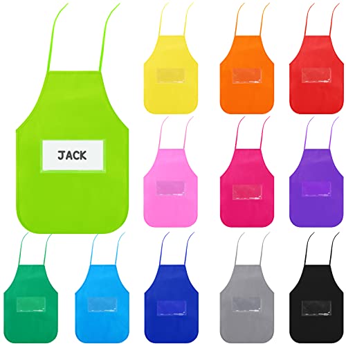 12 Pieces Children's Artists Fabric Aprons With Pockets Kids Painting Aprons 3-7 Years Kids Paint Smock For Classroom Crafts Art Painting Activity Kitchen Community Event, 12 Colors #TOP14