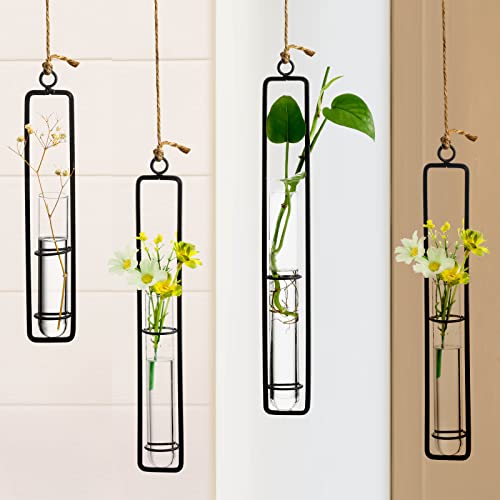 6 Pcs Different Length Hanging Glass Planter Iron Art Test Tube Bud Flower Vase Propagation Tubes Terrarium Container Hydroponic Wall Planter Bottle For Home Garden Green Plants Wedding Decorations #TOP3