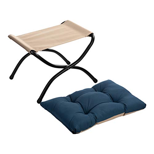 Abocofur Modern Folding Footrest Stool, Small Accent Portable Ottoman, Comfortable Metal Cotton Anti-Slip Footstool, (L) 18.5" X(W) 14.17" X(H) 14.18", Navy Blue #TOP3