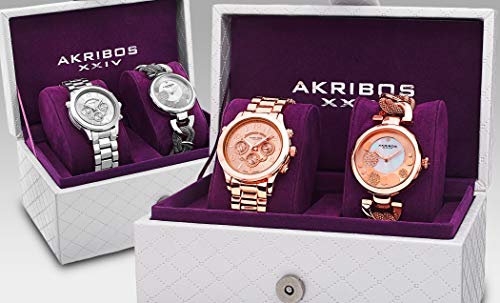 Akribos Xxiv Women's 2 Yellow Gold Watch Gift Set - 1 Diamond Watch With Link Chain And 1 Multifunction Watch On Stainless Steel Bracelet - Ak676 #TOP3