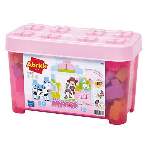 Jouets Ecoiffier - 7880 - Baril des Animaux de la Ferme 50 pièces - Les Maxi -Jeu de Construction pour Enfant-Dès 12 Mois-Jouets Fabriqué en France
