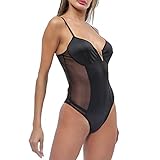 Yeahdor Body Sexy Fiesta Ropa Interior Ropa Erótica Body Leotardo Bodycon Babydoll sin Manga Transparente Sexy Negro L