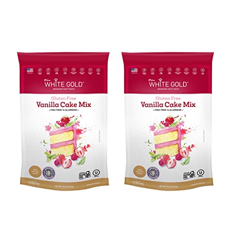 Extra White Gold Vanilla Cake Mix – For Baking Cakes Cupcakes Desserts – [Gluten Free] [Nut Free] [Free of the Top 14 Major Allergens] – 15.9 Ounces (2 Pack)