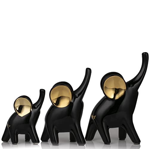 Dovdov A Family Of Three Elephant Statue, Ceramic Elephant, Black And Gold Sculpture, Modern Home Home Decoration, On The Shelf, Bedroom, Living Room, Entrance Desktop Creative Gifts 3 Sets #TOP27