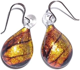 Handmade Blown Glass Art Leaves Leaf Unique Dangle Earrings, 1 Inch, lightweight 10 g, Cute Fashion Jewelry, Gift Ideas for Women and Men