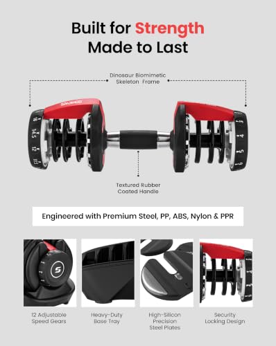 Image of Sparnod Fitness SAD-16 Adjustable Dumbbells 16kg (Set of 2), 12 Gear Quick Adjustment Digital Dial, High-Strength Steel, Nylon & Soft Rubber, 8 Safety Locks, Non-Slip Handle, Base Tray, Full-Body Strength Training