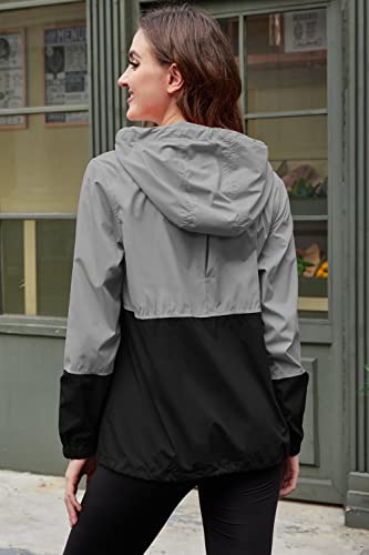 SoTeer Women's Waterproof Raincoat Outdoor Hooded Rain Jacket Windbreake (Large, 4_gray/Black)