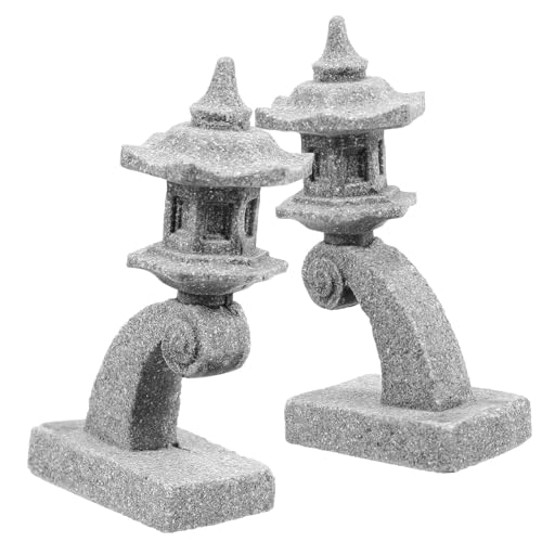 NUOBESTY Farol de Piedra Japonés Miniatura 2 Piezas Decoración de Jardín y Bonsái Estatua para Paisaje Micro Jardín Adornos para Terraza y Acuario Estilo Tradicional Japonés