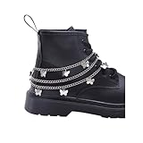 2Pcs Punk Shoe Chains Cross Sneaker Charms Shoe Lace Charms Star Butterfly Chain Goth Shoes Accessorie Jewelry Gothic (Silver-Butterfly)