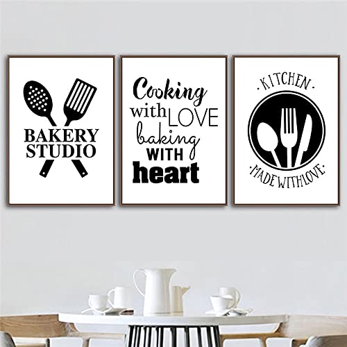 Affiche de cuisine haut de gamme en toile triptyque noir et blanc deco restaurant chic