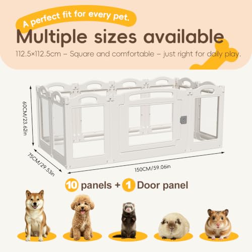 Image of Foldable Clear Acrylic Dog Playpen with Door, 23.6 inch Acrylic Puppy Playpen, Easy Assemble Indoor Pet Fence with White Frame, Clear Dog Playpen for Puppies & Animal (White, 23.6'H, 10 Panels + 1 Door)