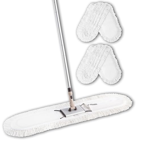 Eyliden 36" Commercial Dust Mop | Heavy-Duty, 60" Telescopic Handle, Total 2 Washable Reusable Pads, Professional Floor Cleaning Large Broom Mops for Office, Warehouse, Hotel, Restaurant (White, 36") by Eyliden - Used condition - US$27.30