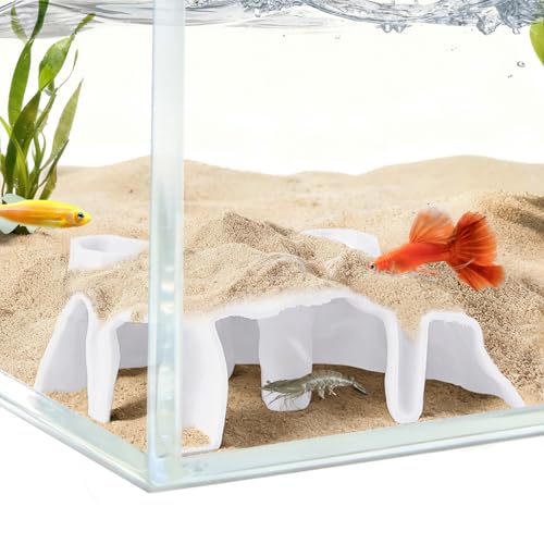 Swirge Aquarium Corner Cave, Underground Aquarium Cave Tunnel, Corner Viewing Fish Tank Hideout, Under Gravel Tunnel for Fish and Shrimp (White)
