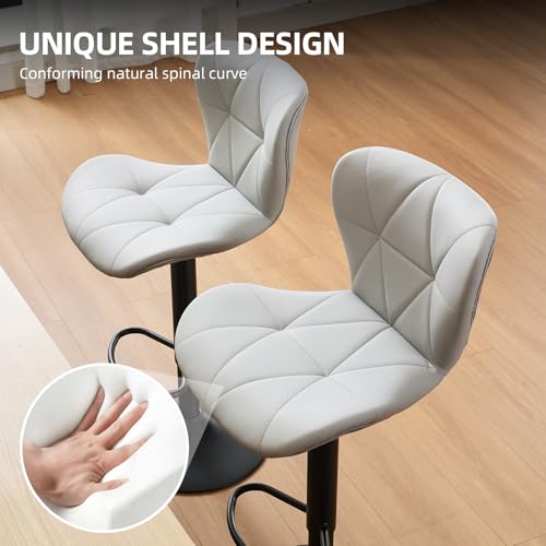 Butacos ajustables para barra, set de 2 unidades, giratorios con respaldo alto, tapizados en cuero sintético, con mecanismo de elevación neumática, estilo moderno para isla de cocina, comedor y bar en casa o cafetería, color gris miniatura 6