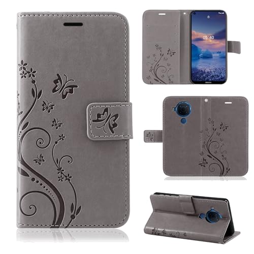 betterfon Hülle Kompatibel mit Nokia 5.4 | Klapphülle Schutzhülle mit Kartenfächer Kompatibel für 5.4 | Magnetverschluss Klapphülle | Grau