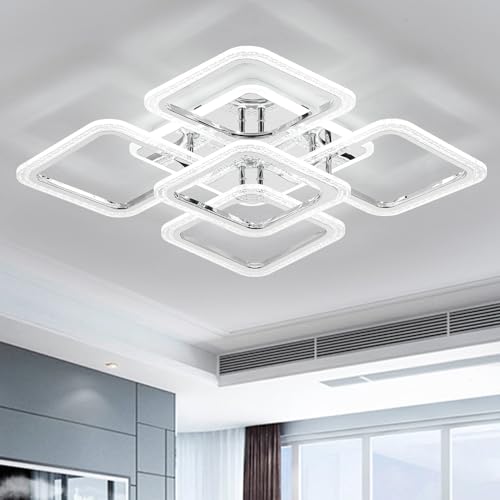 Qcyuui Plafonnier LED Carré Design Nordique Moderne, Lustre à Montage Flush Gradable, Éclairage Parfait pour Chambre et Salon