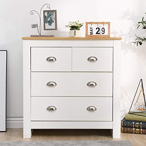 Kingwudo® Sideboard Cupboard Chest of Drawers 2+2 Drawers Cabinet Multi-Storage Unit Wooden Modern White 79X35X81CM