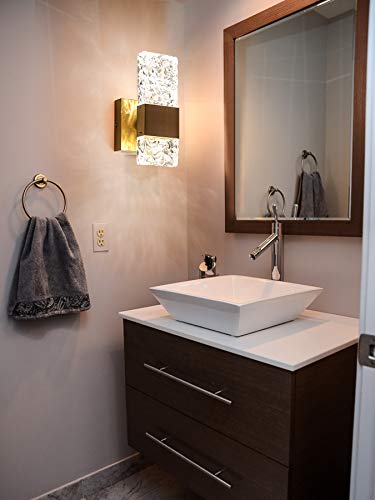 OYLYW Modern LED Vanity Lights for Bathroom Brushed Gold Crystal Bathroom Vanity Lighting Fixtures Wall sconces for Bathroom Over Mirror Lighting Fixtures 3000K - Thumbnail 6