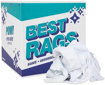 Arkwright Tshirt Box of Rags - 5 lb Box - Low Lint, Streak-Free Multipurpose Professional Cotton Cleaning Cloths for Stain, Paint, Wood, and Grease, White