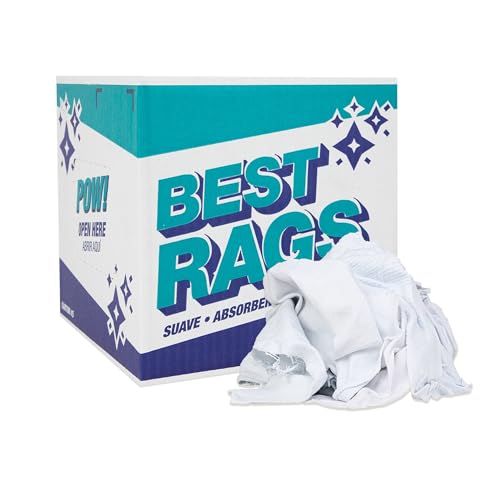Arkwright T-Shirt Rags Bulk, 5 lb Box, Cotton Cleaning Towels, Low Lint Knit Wiping Cloths for Paint, Stain, Grease, Shop and Auto Use, Absorbent Machine Washable, White